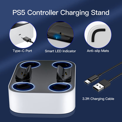 NEWDERY PS5 Controller Charger Station Compatible with Dualsense Edge, Fast Charging Dock Stand with Cable, Dual Charging Station for PlayStation 5 & DualSense Edge Controller