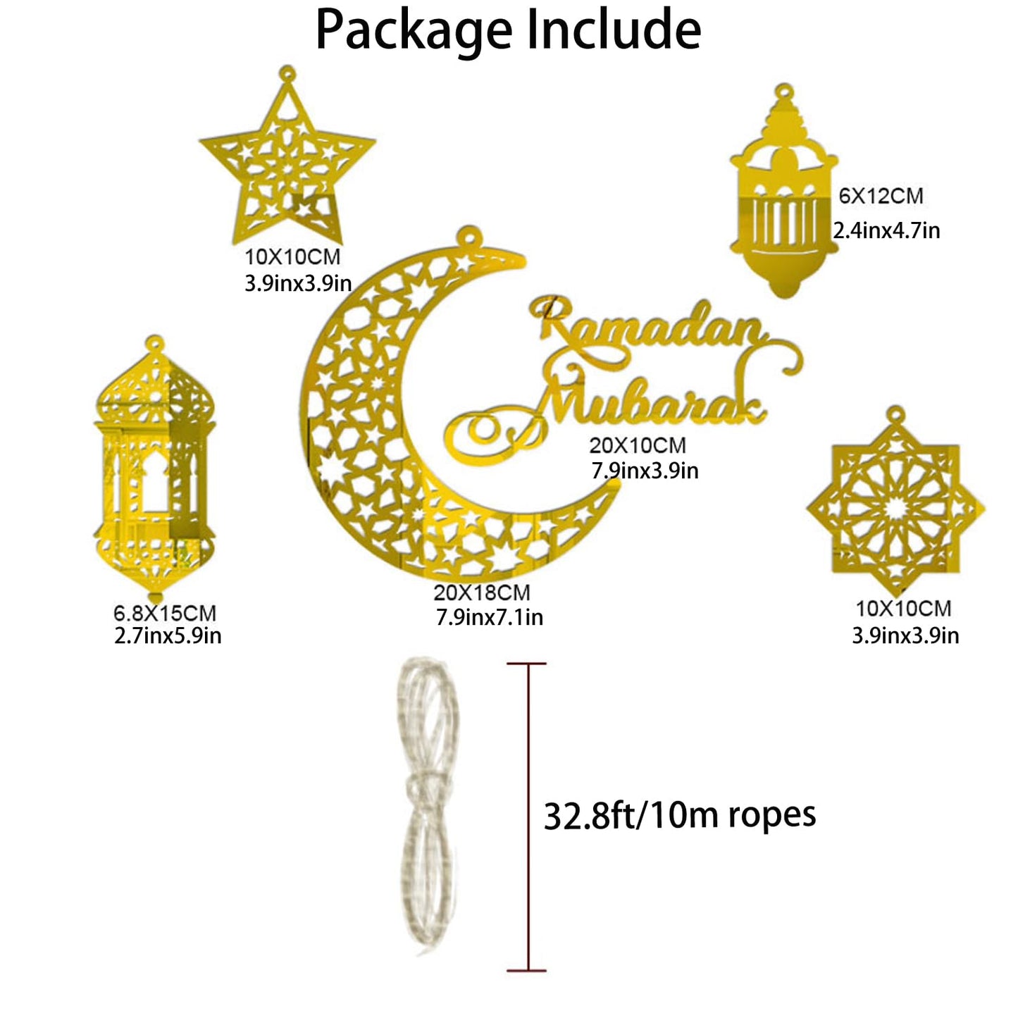 KYMY 6pcs Ramadan Mubarak Acrylic Hanging Ornaments, Eid Mubarak Moon Star Castle Hanging Decorations, Ramadan Kareem Hanging Ornaments for Eid Ramadan Islamic Muslim Festival Party Decorations