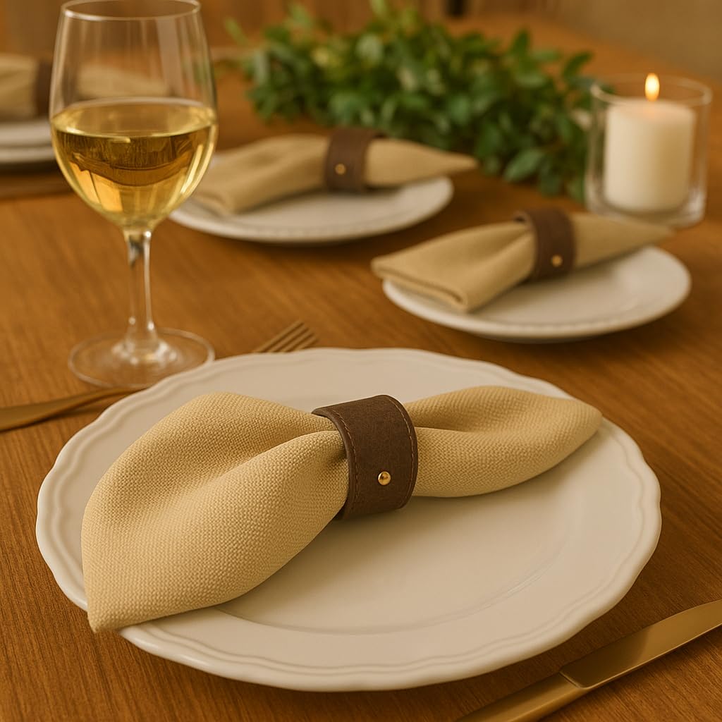 Homewear Luxury Leather Napkin Rings Set of 8, Bronze, Morgan Faux Style, Modern Cuff Design for Wedding Party Decorations, Kitchen, Holiday Table,Rust Proof,Hotel, Home, Table Accessories, Dining