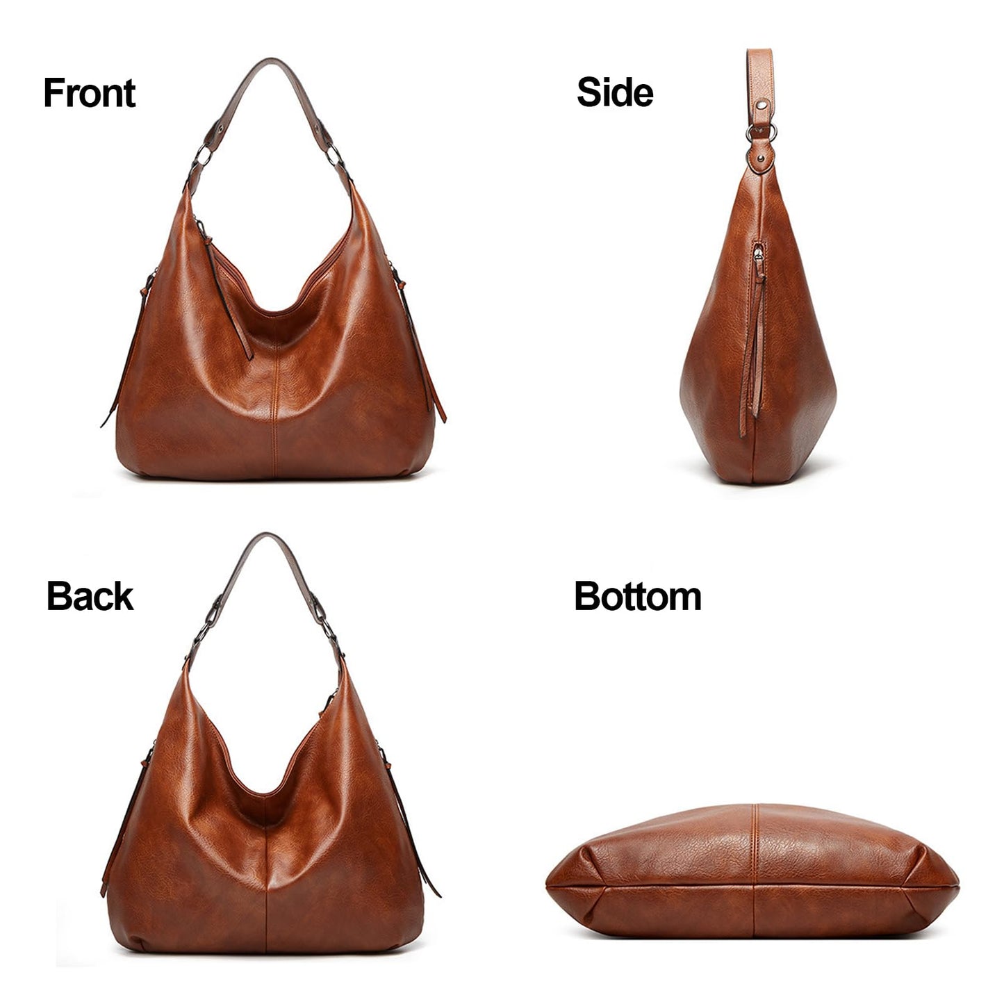 Auralith Soft Leather Handbags for Women - 3 Piece Set with Crossbody Purse & Wristlet, Large Hobo Bags for Work Travel Daily (Brown)