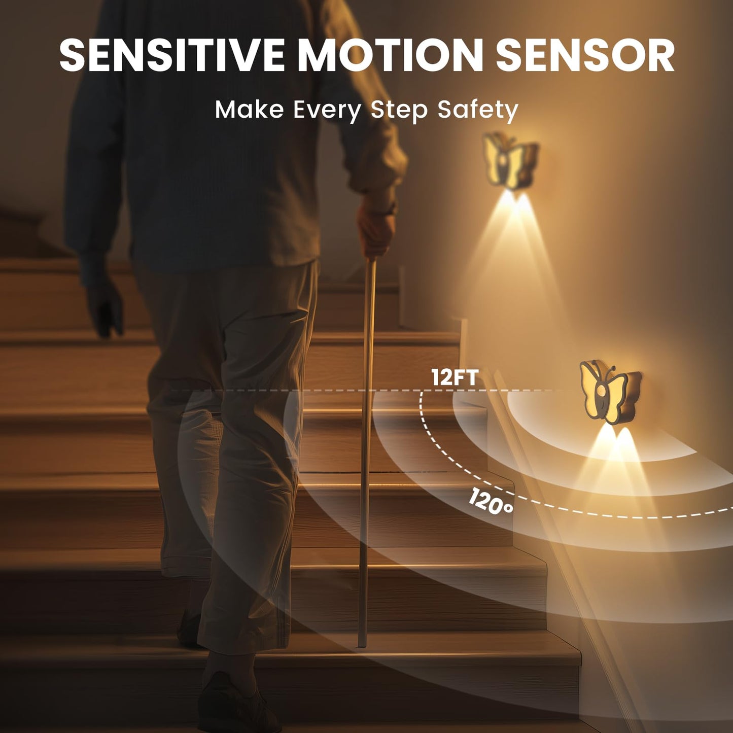 LOFTEK Motion Sensor Night Light, Rechargeable Stair Lights, Wireless with Magnetic Stick on Wall Light for Hallway, Bathroom, Bedroom, Kitchen, Portable for Outdoor Camping, Warm White, 4 Pack