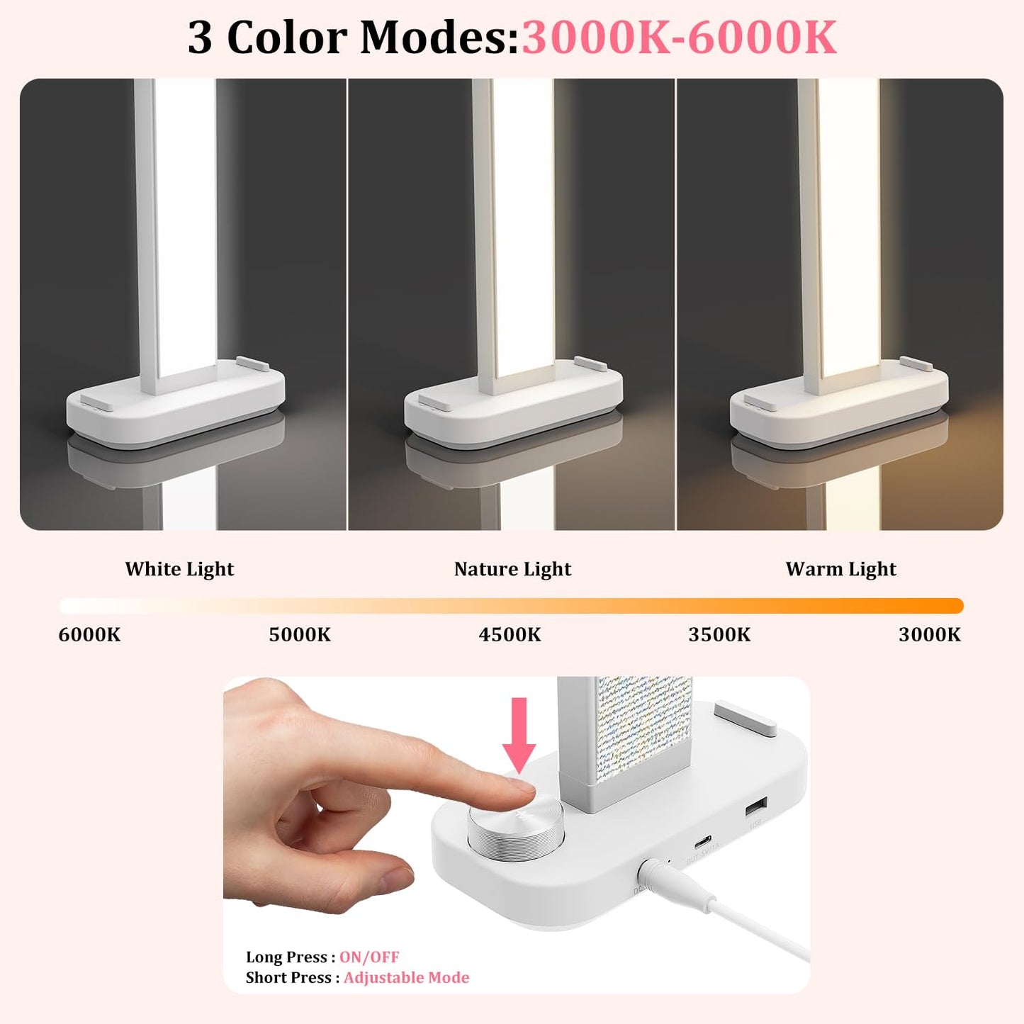 iVict Nail Desk Lamp, 34" Nails Tech Light with Phone Stand, 0-100% Adjustable Brightness, 3000K-6000K Color Temperature Led Desk lamp for Nail, Tattoos, Eyebrows, Beauty(Diamond, Large)
