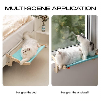 MEWOOFUN Cat Window Perch Lounge Mount Hammock Window Seat Bed Shelves for Indoor Cats No Drilling No Suction Cup (Blue/Grey)