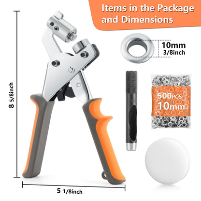 WINLION Grommet Tool Kit - 3/8 Inch Eyelet Tool kit,Heavy Duty Manual Grommet Press Machine with 500PCS Metal Grommets for Fabric, Tarps, Banners, Curtains.