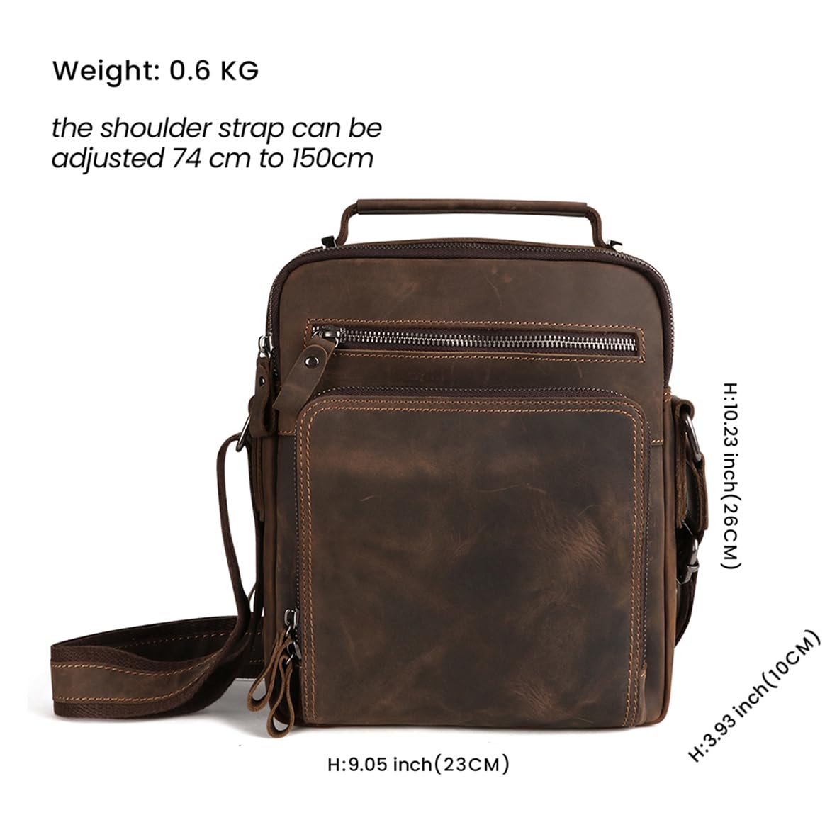 POPBOBZHUO Men’s Leather Messenger Bag for business Man’s Purse Top layer Cowhide Crossbody Shoulder bag for man