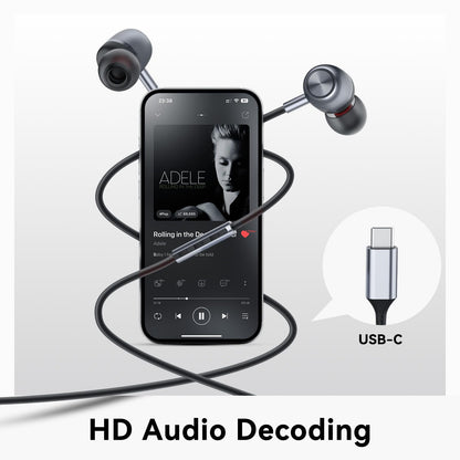 USB C Headphones for Samsung S26 S25 S24 S23 FE S22 S21 S20 A53 A54 Wired Earbuds Metal in-Ear Type C Earphone with Microphone Volume Control Bass Stereo for iPhone 17/16/15 Pro Max