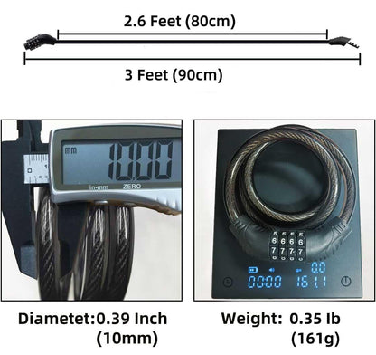 Revelook 4 Digit 3 Feet Long Bike Lock Cable Combination, Resettable Anti Theft Bicycle Lock for Electric Scooter