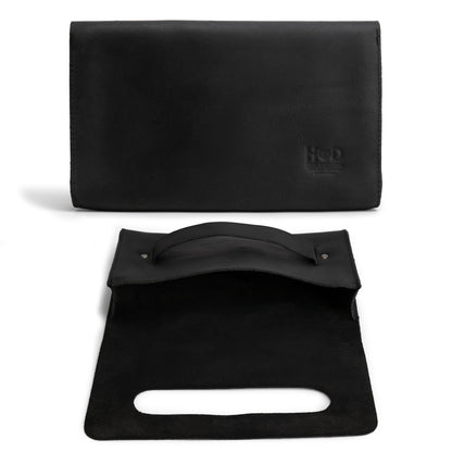 Hide & Drink, Rectangular Clutch Bag With Handle, Wallet for Cards, Money, Stylish Handbag, Full Grain Leather, Handmade, Charcoal Black