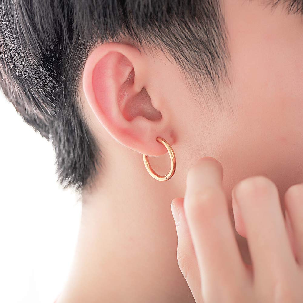 Epoch World 5 Pairs Stainless Steel Huggie Hinged Hoop Earrings for Men Women Boys, Men Earrings Gold, Men Huggie Earrings, Black Earrings Hoop, Small Silver Hoop Earrings Set Piercing Sleeper 15MM