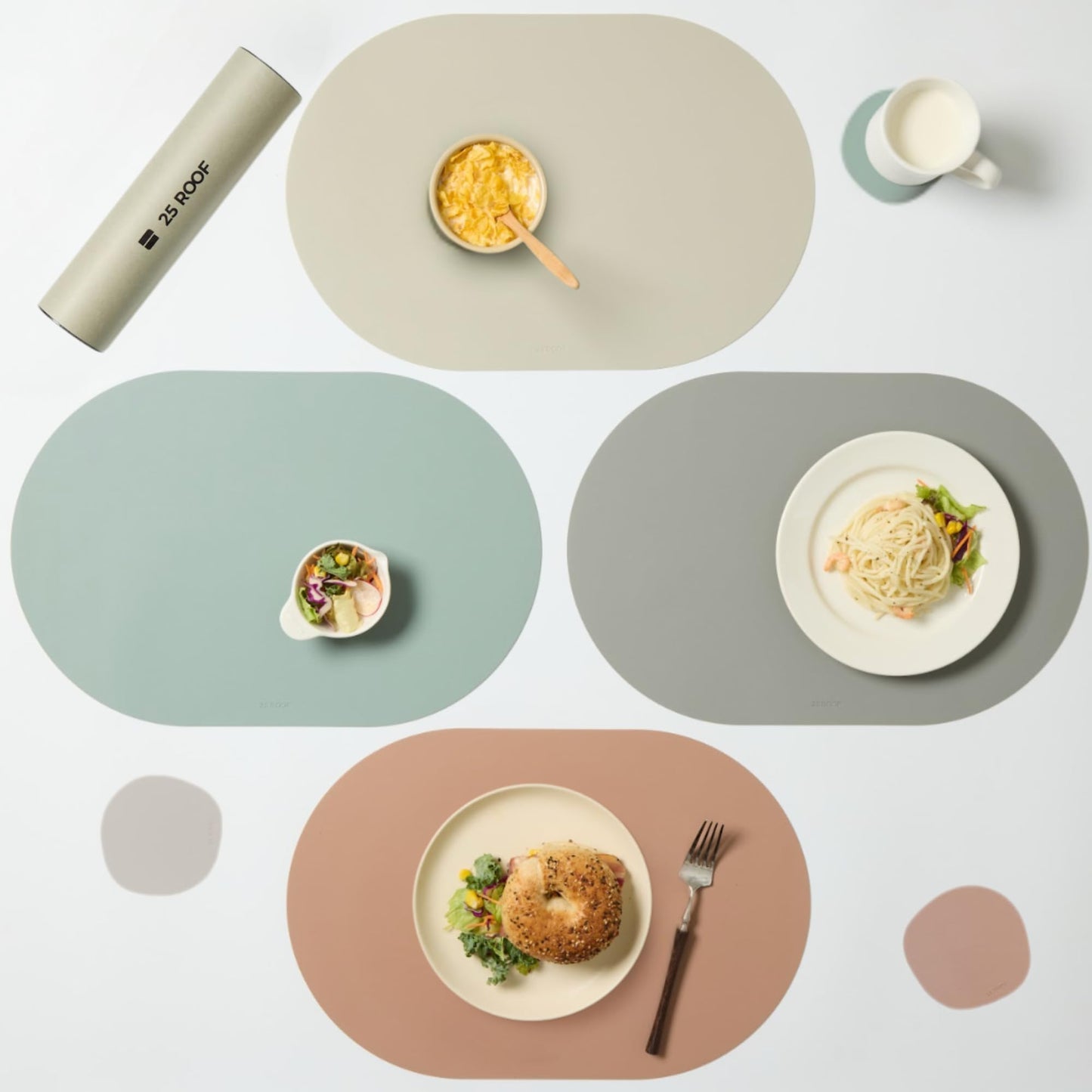 Matt Oval Silicone Placemats Set of 4 with Matching Coasters – Heat Resistant, Waterproof, Easy to Clean Non-Slip Modern Dining Table Mats – Premium Leather Textured Japandi Kitchen Decor