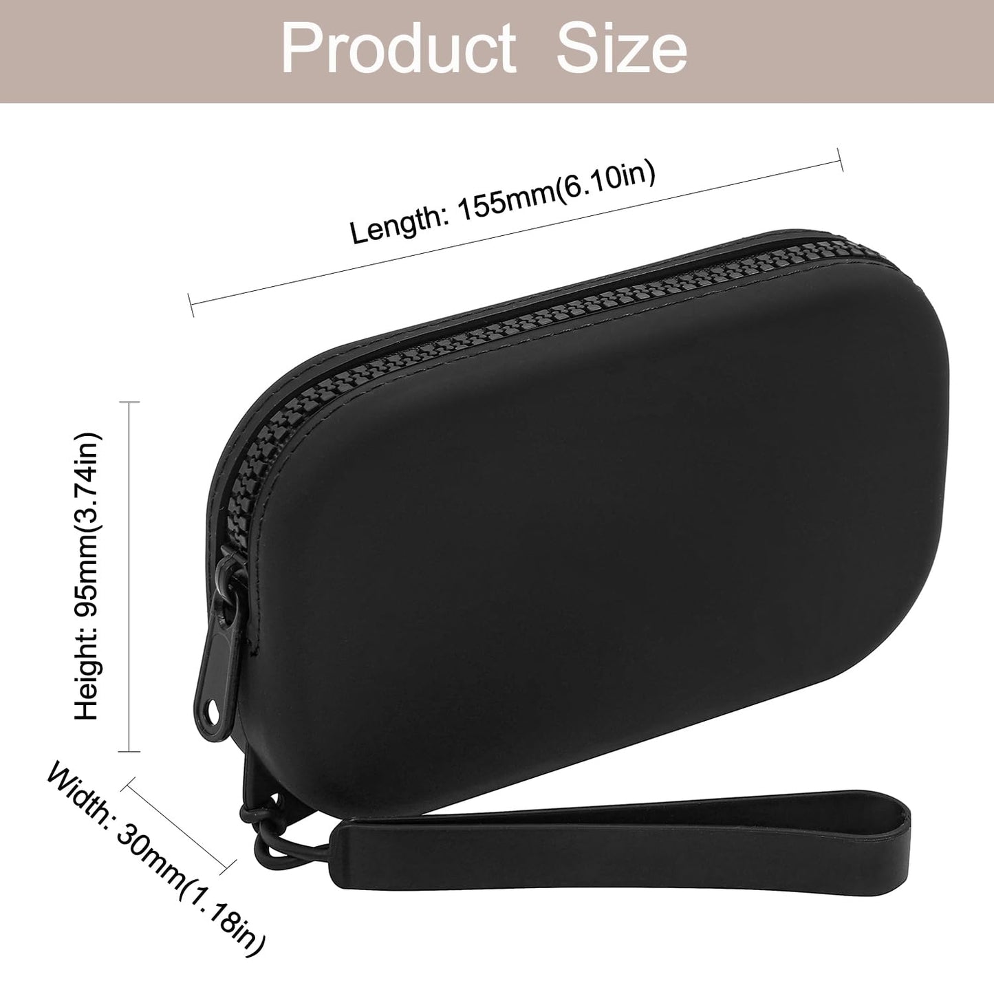 WHHJM Small Silicone Multifunctional Essential Bag Portable Travel Makeup Bag for Women Men Cards Cash Bag Zipper Pouch (Black)
