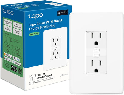 TP-Link Tapo Smart Plug P210M, Wi-Fi in-Wall Outlet, Matter Compatible, Energy Monitoring, 15A/1800W Max, Works with Alexa, Apple Home, Google Home, SmartThings, Voice/Remote Control, ETL Certified
