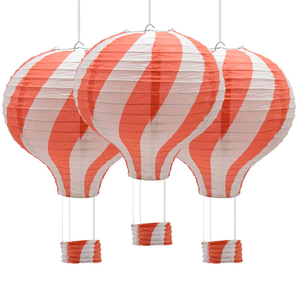 Ruidee 3 Pieces Hanging Hot Air Balloon Paper Lanterns 12 inch Paper Lanterns Set Decoration Ball Lamps for Wedding, Birthday, Anniversary, Christmas (Blue)