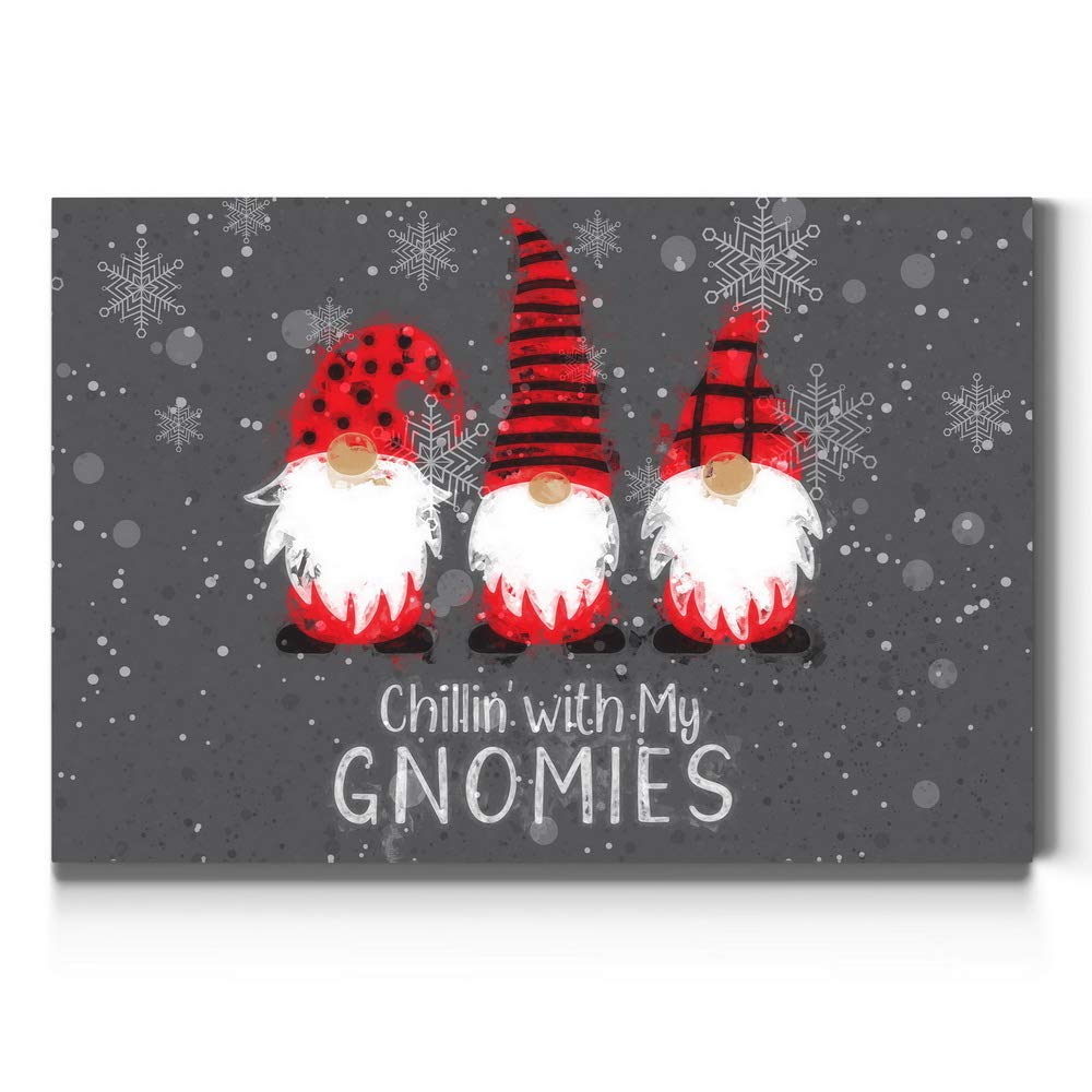 Renditions Gallery Chillin with my Gnomies Wall Art, Funny Christmas & Winter Decorations, Grey, Red, Black, Premium Gallery Wrapped Canvas Decor, Ready to Hang, 8 in H x 12 in W, Made in America