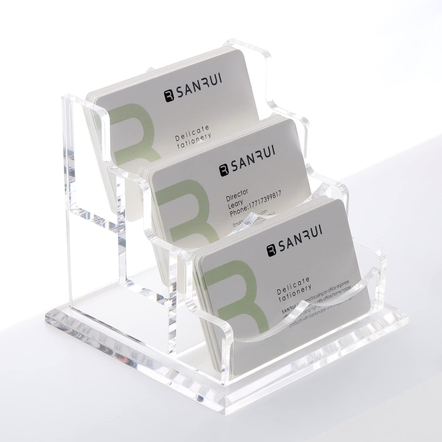 YUXUN Business Card Holder Display for Desk, Clear Acrylic Cards Organizer 3 Tier 3 Slots, Business Card Stand for Men and Women 1 Pack (3 slots) 3slots
