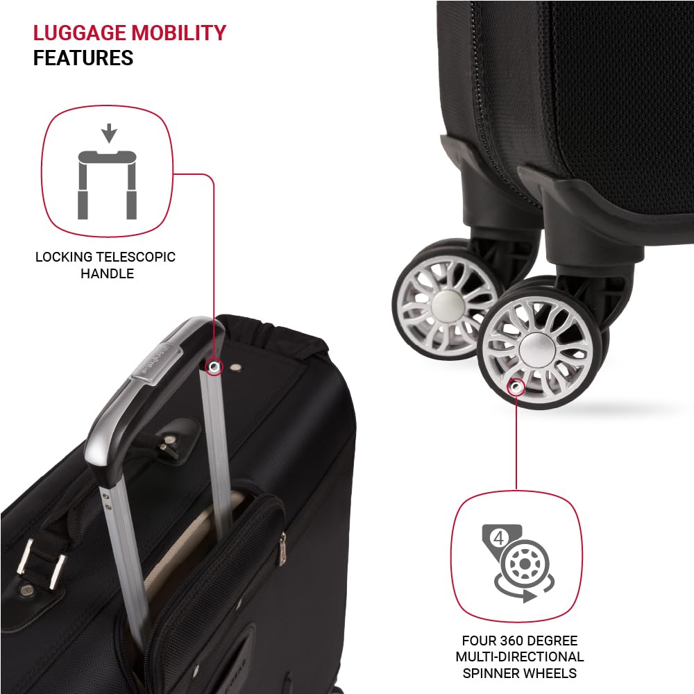 SwissGear 7895 Premium Garment Bag with Spinner Wheels, Amazon Exclusive, Bonus Hanging Feature, 24-Inch Luggage - Black