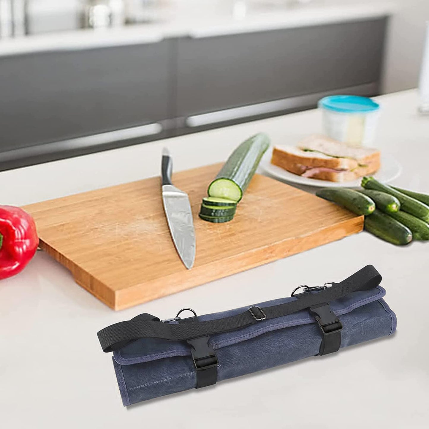 Chef’s Knife Roll Bag,Waxed Canvas Knife Cultery Carrier,Portable Chef Knife Cases,Knife Pouch Holders With 10 Slots Plus 1 Zipper Pockets Can Hold Home Kitchen Knife Tools Up To 18.8”