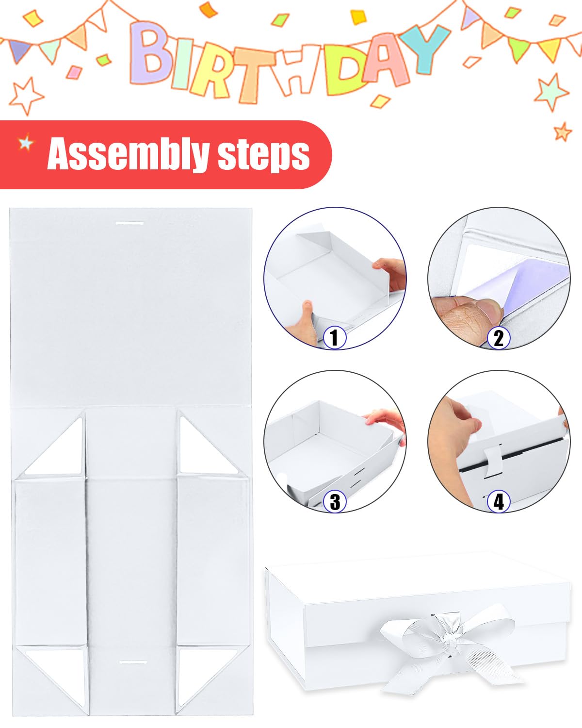 Gift Boxes With Lids, 6 Pack Magnetic Gift Box Gift Box With Ribbon, Bridesmaid Proposal Box For Birthday Christmas Bridesmaid Wedding, 10.5"X7.5"X3.1" (White)