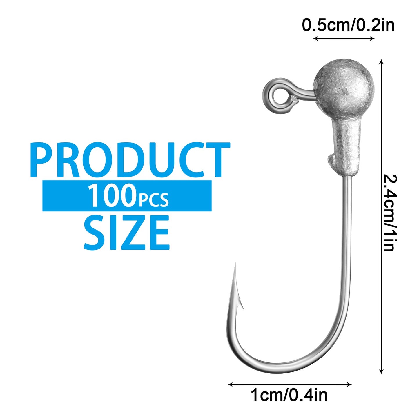 100 Pieces Jig Heads Fishing Hooks Head Jig Hooks with Barb Unpainted Hooks with Plastic Fishing Box for Fishing (1 g/ 1/32 oz)