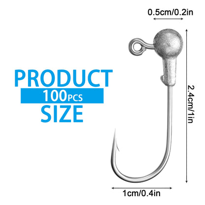 100 Pieces Jig Heads Fishing Hooks Head Jig Hooks with Barb Unpainted Hooks with Plastic Fishing Box for Fishing (1 g/ 1/32 oz)