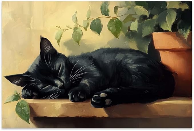Yesad Cat Wall Art, Sleeping Cat Print Poster Cat Painting Pictures Rustic Wall Décor for Living Room Bedroom Farmhouse Decorations Cat Lover Gift (Unframed,36”x24”, Cat4)