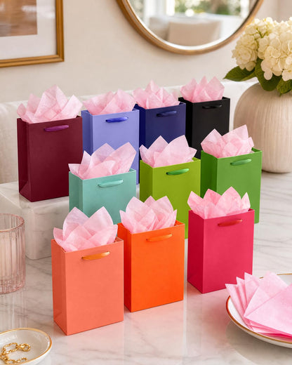 qiqee 16PCS 16 Colors Mini Gift Bags with Tissue Paper Handles 6.3"x4.7"x2.4" Small Size Present Party Favor Bags（ Tissue Paper ）