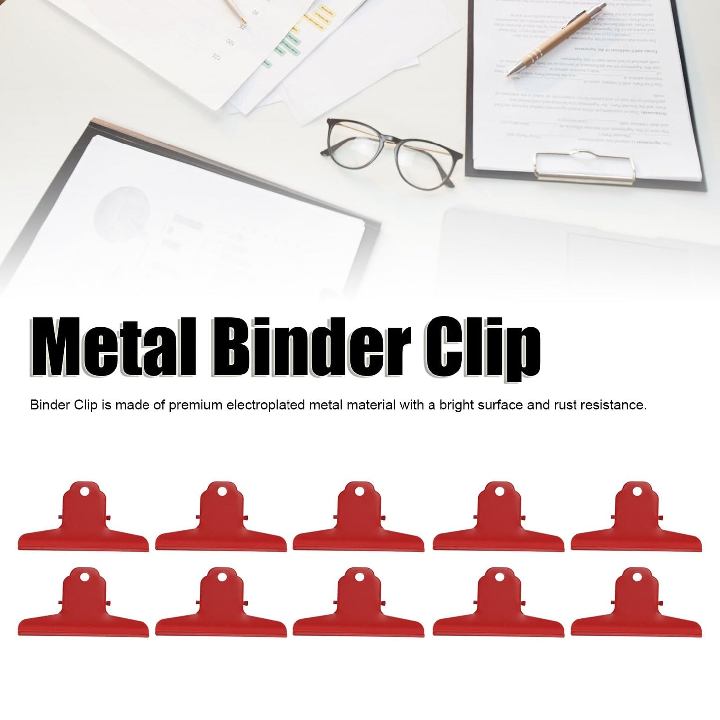 10 Pcs Large Bulldog Clips, 3.9 Inch Large Paper Clips Metal Binder Clips, Strong Paper Clamps for Home Office School Kitchen Supplies, Multi-Purpose File Holder & Food Bag Sealing Clip, Red