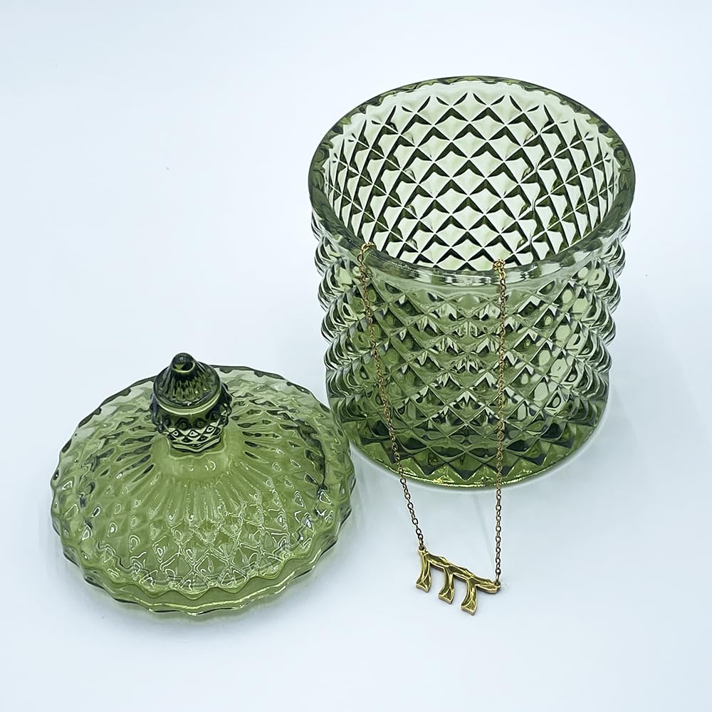 YILUSHENGHUA Colorful Glass Jar With Lid,Candy Cookie Jars,Jewelry Box,Christmas Decorative Jar(Olive Green)