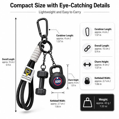 Exodmx Fitness Dumbbell & Kettlebell Keychain - Cute Mini Charm for Gym Lovers, Car/Bag/Purse Accessory (Gift for Men & Women)-black