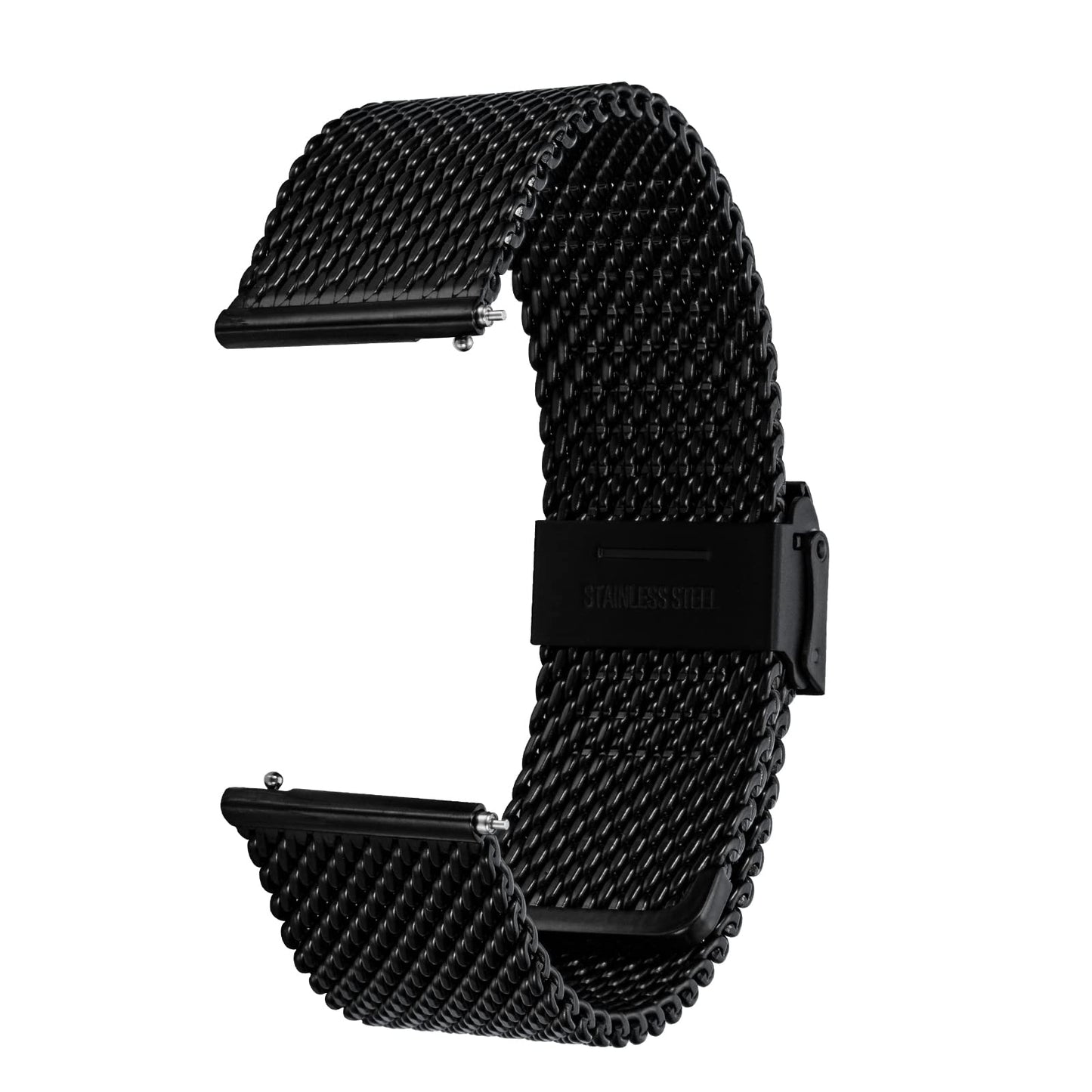 BERNY Stainless Steel Mesh Watch Band for Mens Women Quick Release Adjustable Watch Straps Thick Heavy Duty Metal Bracelet with Safty Clasp Black 24mm