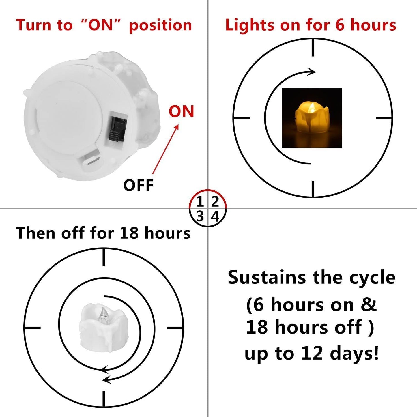 eLander LED Tea Lights Flameless Candle with Timer, 6 Hours on and 18 Hours Off, 1.4 x 1.3 Inch, Warm White, [12 Pack] (New Warm White)
