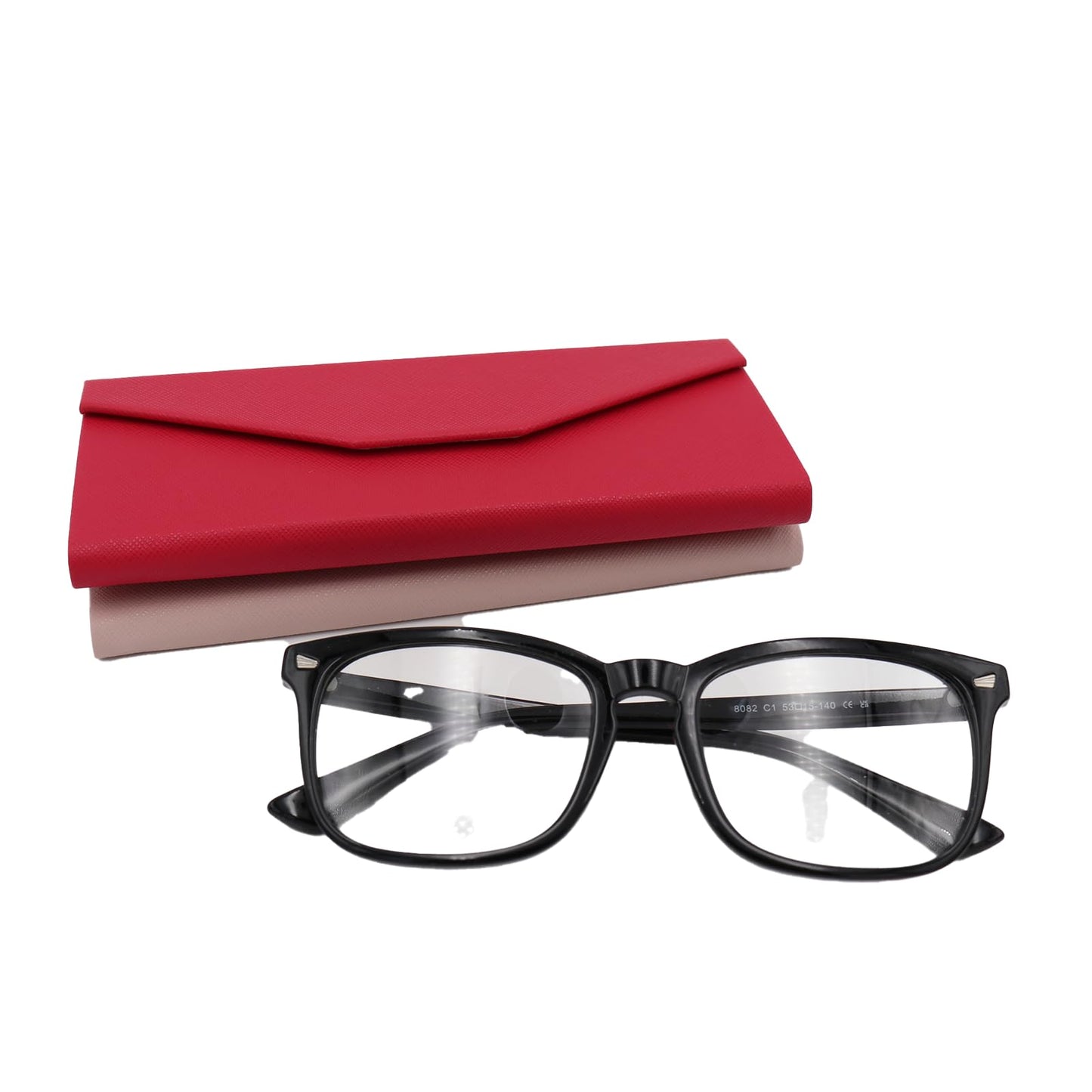 Real Sic Glasses Case for Men and Women - Magnetic Folding Hard Shell Sunglass Holder - Vegan Leather Eyeglass Protector, Variety of Styles Inspired by Solid Color - (Fuchsia & Beige)