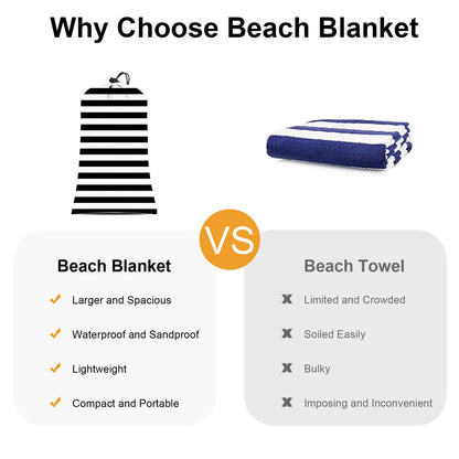 Waterproof Sandproof Beach Blanket, 78''×86'' Large Outdoor Picnic Blanket for 4 Adults, Compact Beach Mat Sand Free for Travel, Camping, Beach Accessories Essentials for Vacation-Black & White Stripe