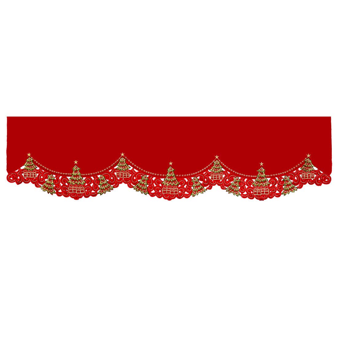 Grelucgo Embroidered Christmas Holly Tree Mantel Scarf Top Runner Winter Holiday Decorations