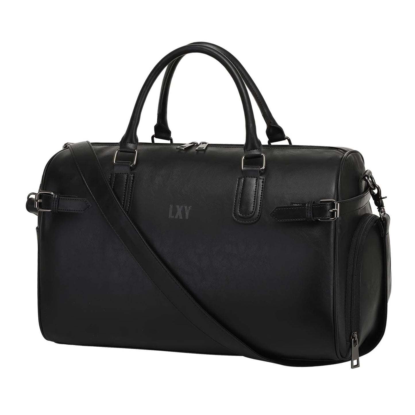 Vegan Leather Duffle Bag, LXY Travel Duffle Weekender Bag with Shoe Compartment, Duffel Overnight Gym Bags for Women Men Black