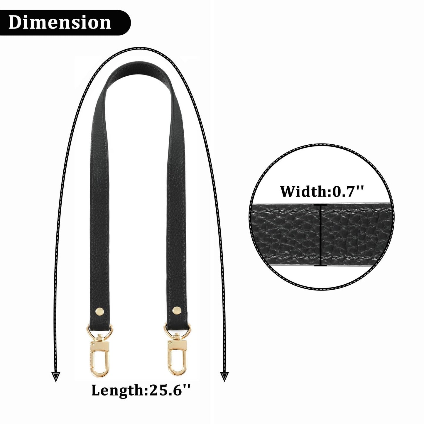 VanEnjoy 26 Inch Full Grain Leather Replacement Hand Strap for Handbag Shoulder Bag Purse(Black)