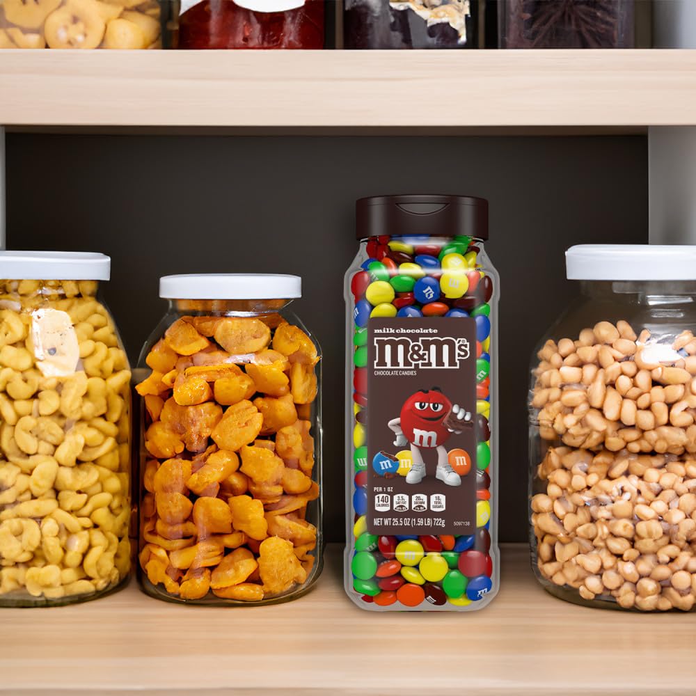 M&M's Milk Chocolate Bulk Candy in Resealable and Recyclable Jars, Party Size Assorted Chocolate Candies, Movie Night Snacks, Candy Buffet, 25.5 Ounces Each (Pack of 2)
