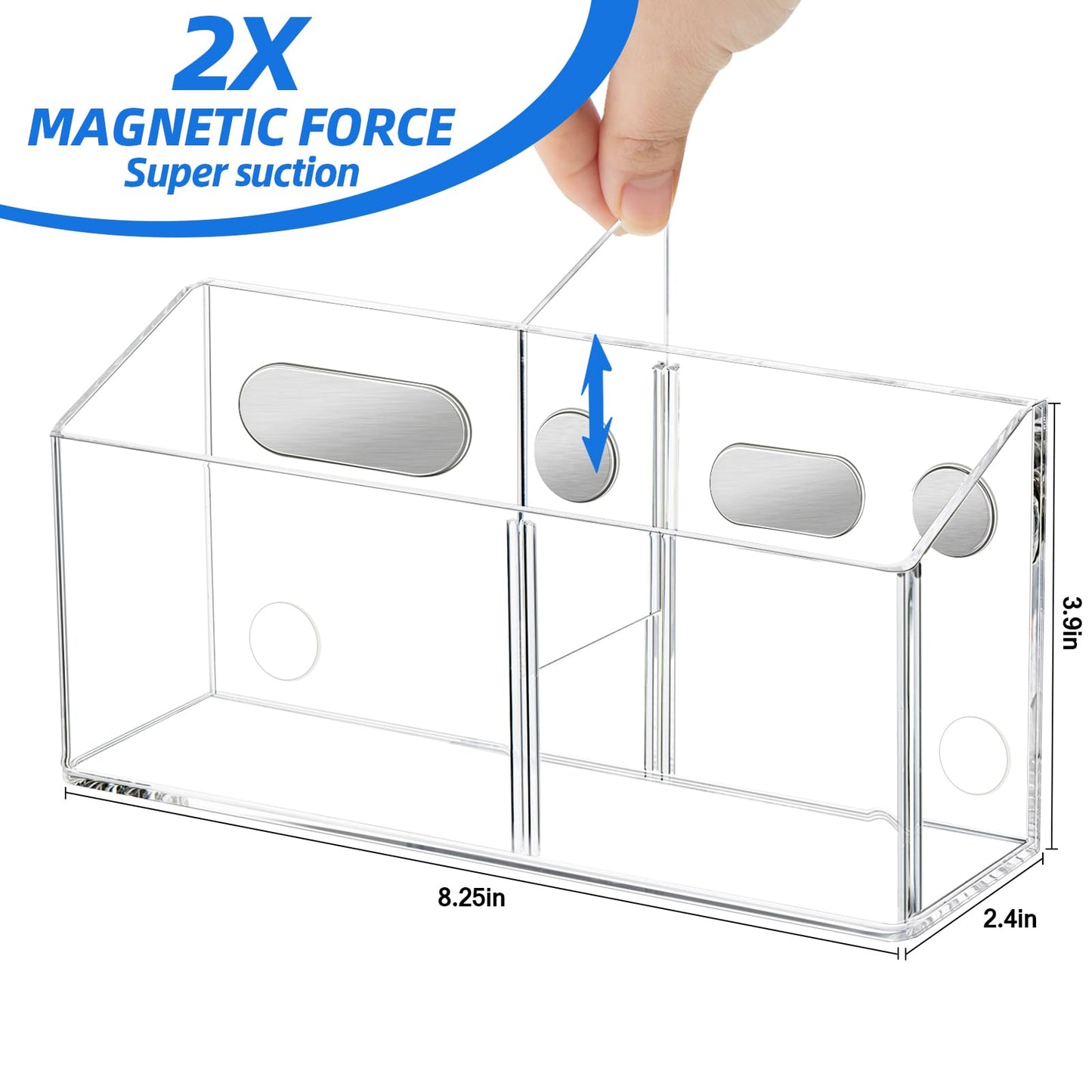 Simetufy Large Magnetic Dry Erase Marker Holder, Magnetic Pen Holder, Whiteboard Marker Holder with Movable Divider for Glass, Fridge & Locker, Non-slip Acrylic Magnetic Marker Holder