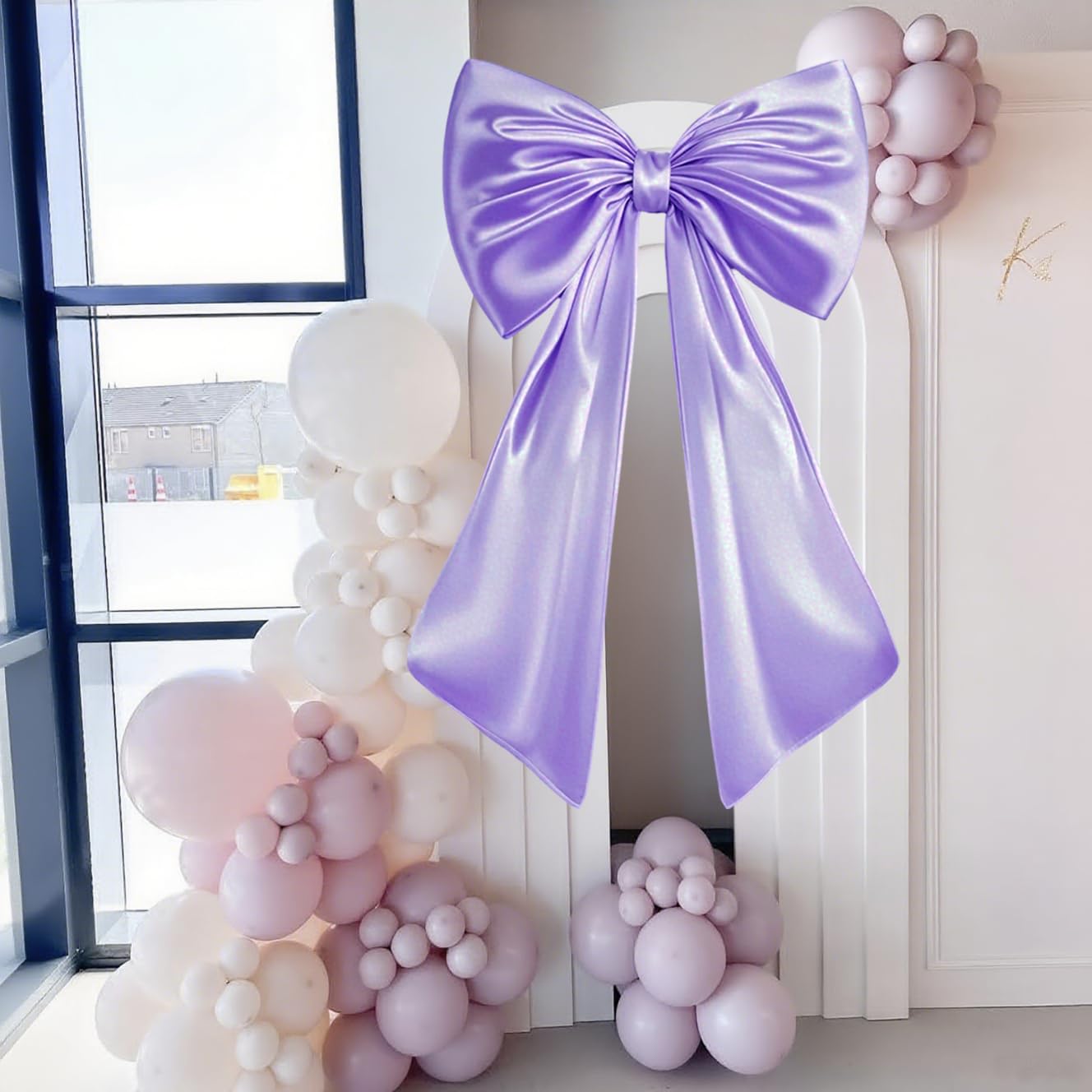 JUICYRAUL 23x35 Inch Large Purple Satin Bow,Giant Ribbon Tie for Coquette Room, Xmas Tree, Birthday, Graduation, Wedding Proposal & Baby Shower Decor