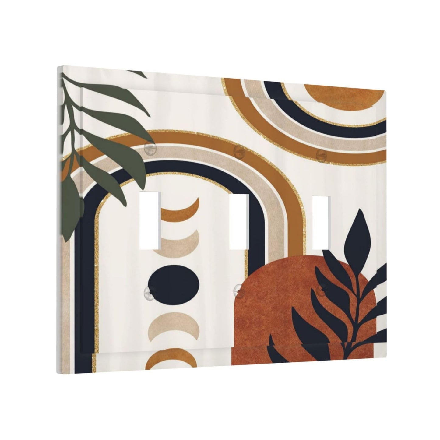 Spshian Gold Boho Mid Century Abstract Modern Moon Sun 3 Gang Light Switch Covers Triple Toggle Wall Plate Decorative Switchplate Electrical Faceplate for Livingroom Bathroom Bedroom Kitchen Decor