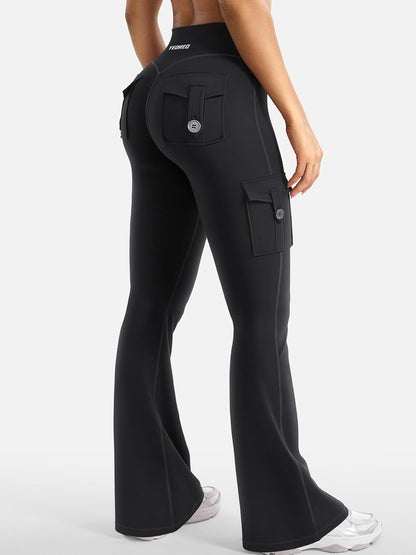 CoreFlex Women's High-Waisted Flare Leggings - Scrunch Design with Pockets | Gym & Yoga Wear