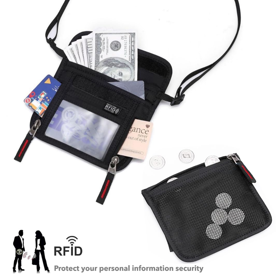 Passport Holder for Travel Pouch Neck Wallet for Traveling Women Men with RFID Blocking Waterproof and Slim Neck Pouch Adjustable Neck Strap (Blue)