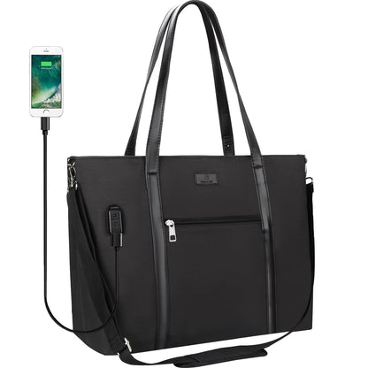 Laptop Tote Bag for Women 17 Inch, Laptop Bag With USB Port & 15 Pockets Teacher Work Bag with Compartments Business Travel Professional Computer Bag Office Work Organized Bag with Shoulder Straps