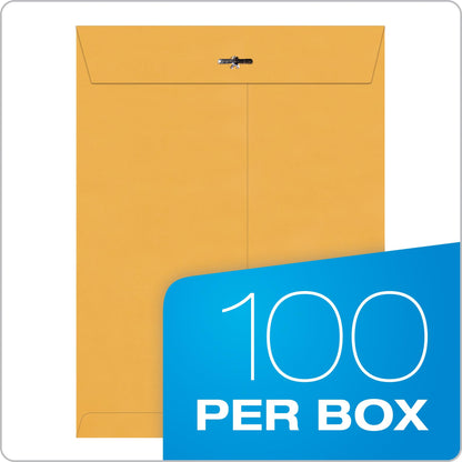 Quality Park 9 x 12 Clasp Envelopes with Deeply Gummed Flaps, Great for Filing, Storing or Mailing Documents, 28 lb Brown Kraft, 100 per Box (QUA37890)