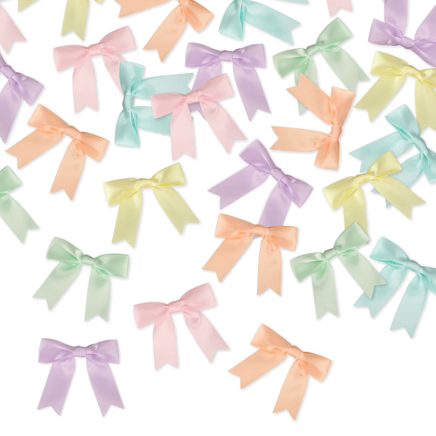 Meseey 60 Pcs Pastel Rainbow Satin Ribbon Bows with Twist Tie 2.5 Inch Pretied Premade Colored Craft Bows for Gift Wrapping Basket Wedding Baby Shower Brithday Party (2.5“, Pastel)