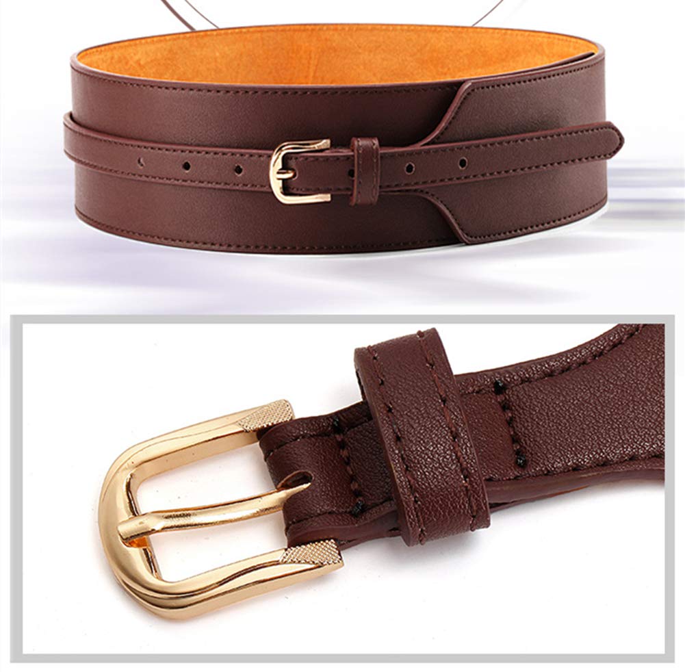 Toptim Women Wide Knotted Belt Design PU Leather Waistbands Simple Width Belt (Black & Brown, Waist 34-39")
