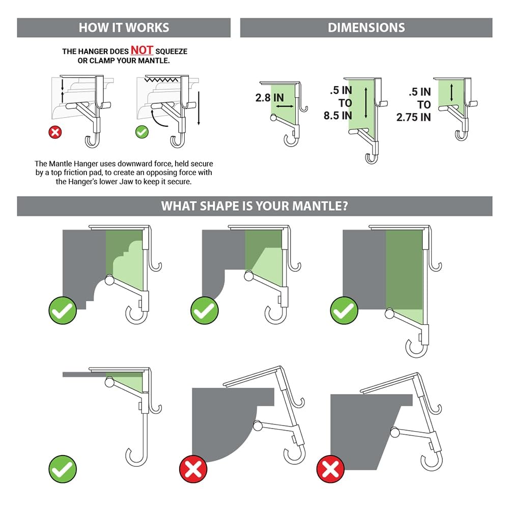 [Fireplace Stocking and Garland Hanger] - Patented Mantle Holder Has Two Hooks - Hold Christmas Stocking and Hang Garland - Durable Wrought Iron - Padded Contact Points (2 Pack - Gold)