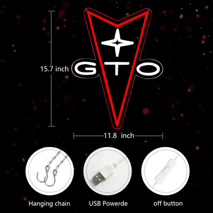 AHlove GTO Neon Car Signs for Store Wall Decor， Led Business Sign Suitable for Man Cave、Bedroom、Garage、Party, Birthday、Christmas Gifts for Boys 5V Power Adapter 16 * 12Inch(white+red)