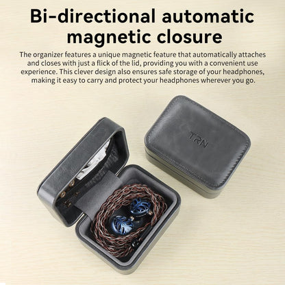 TRN-MAG IEM Earbud Case,PU Leather Wired Earbuds Case with Clip，3.7 * 2.8 * 1.9 in Earphone Case,Earpods Case Gray