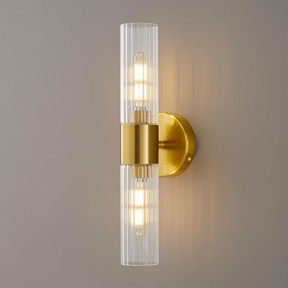 Bathroom Light Fixtures 2-Light, Modern Vanity Light for Bathroom, Wall Sconce, Bath Light with Glass Rods Shades for Mirror Bedroom Hallway (Brushed Brass)